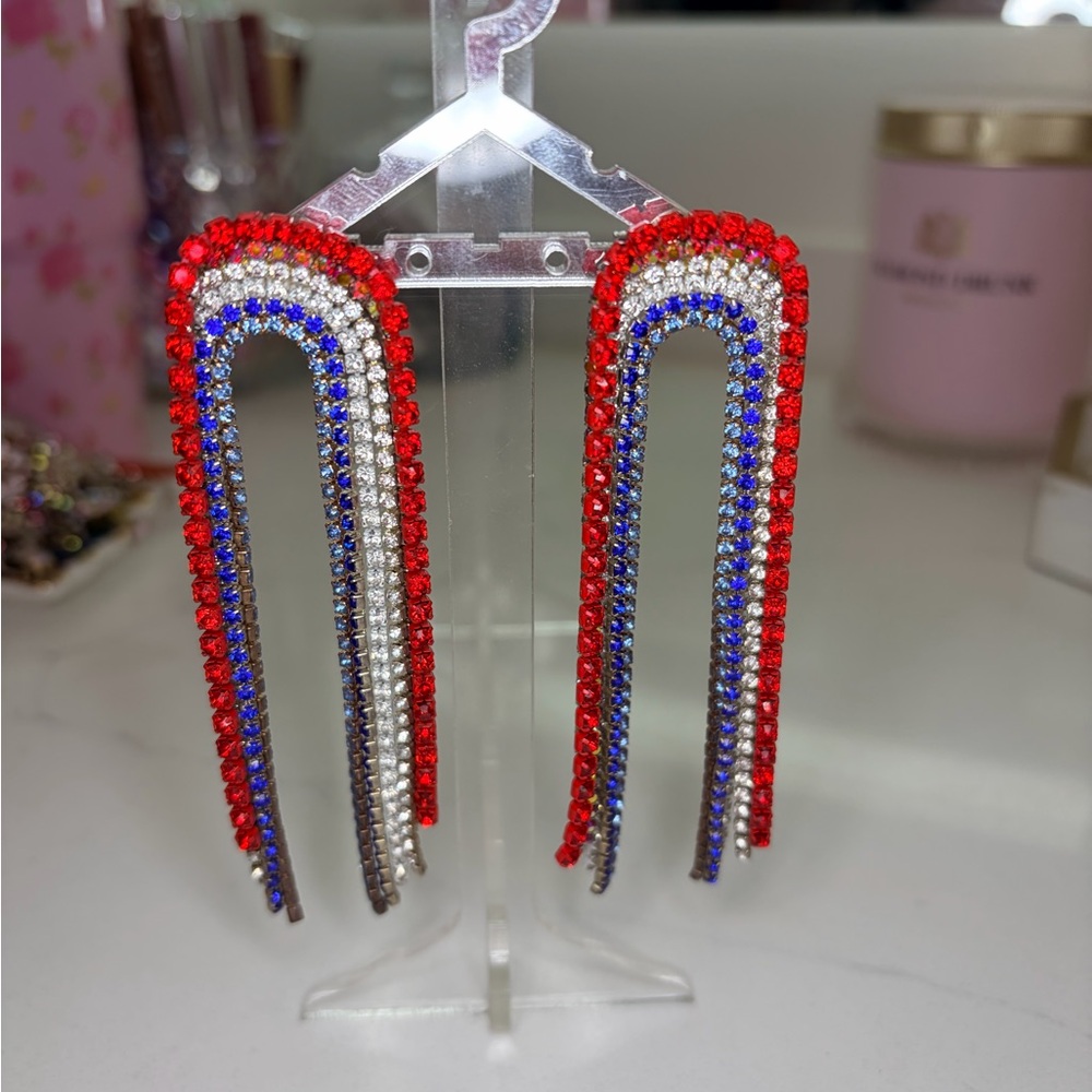 ORIGINAL Feed Me Gems/Hair Candy By Han Elegant Red and Blue Dangle Earrings